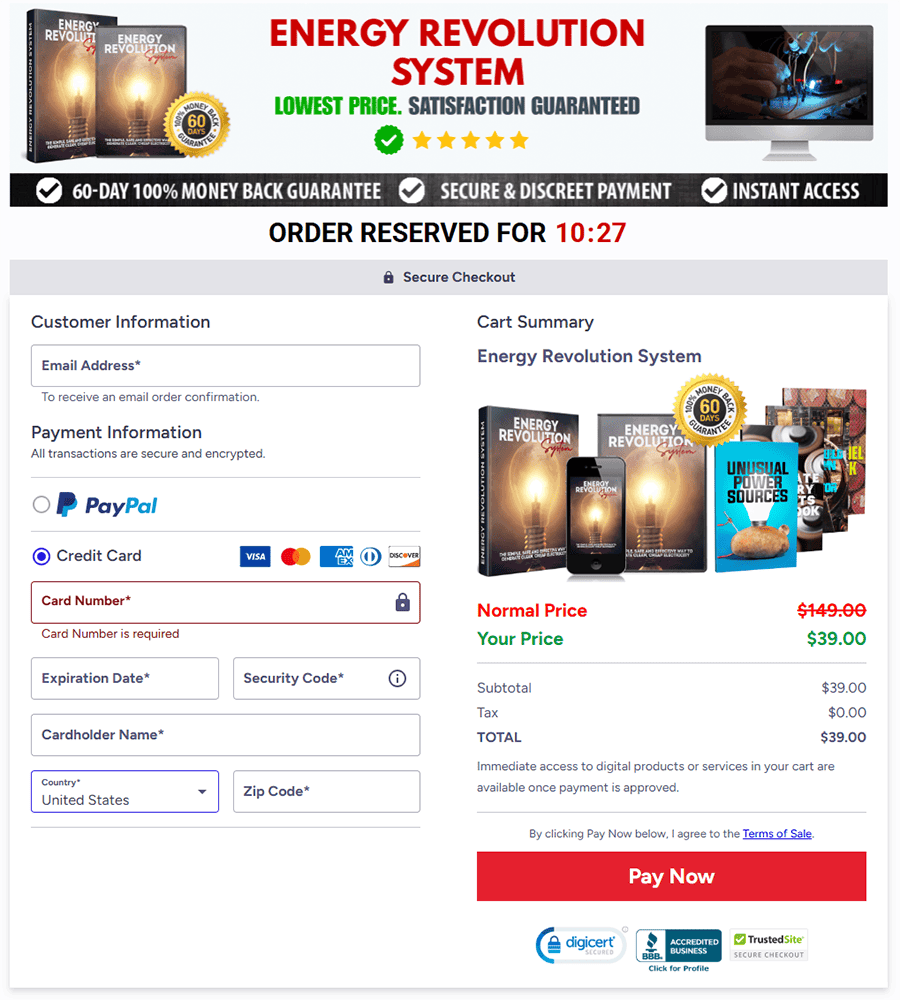 Energy Revolution System Secured Checkout
